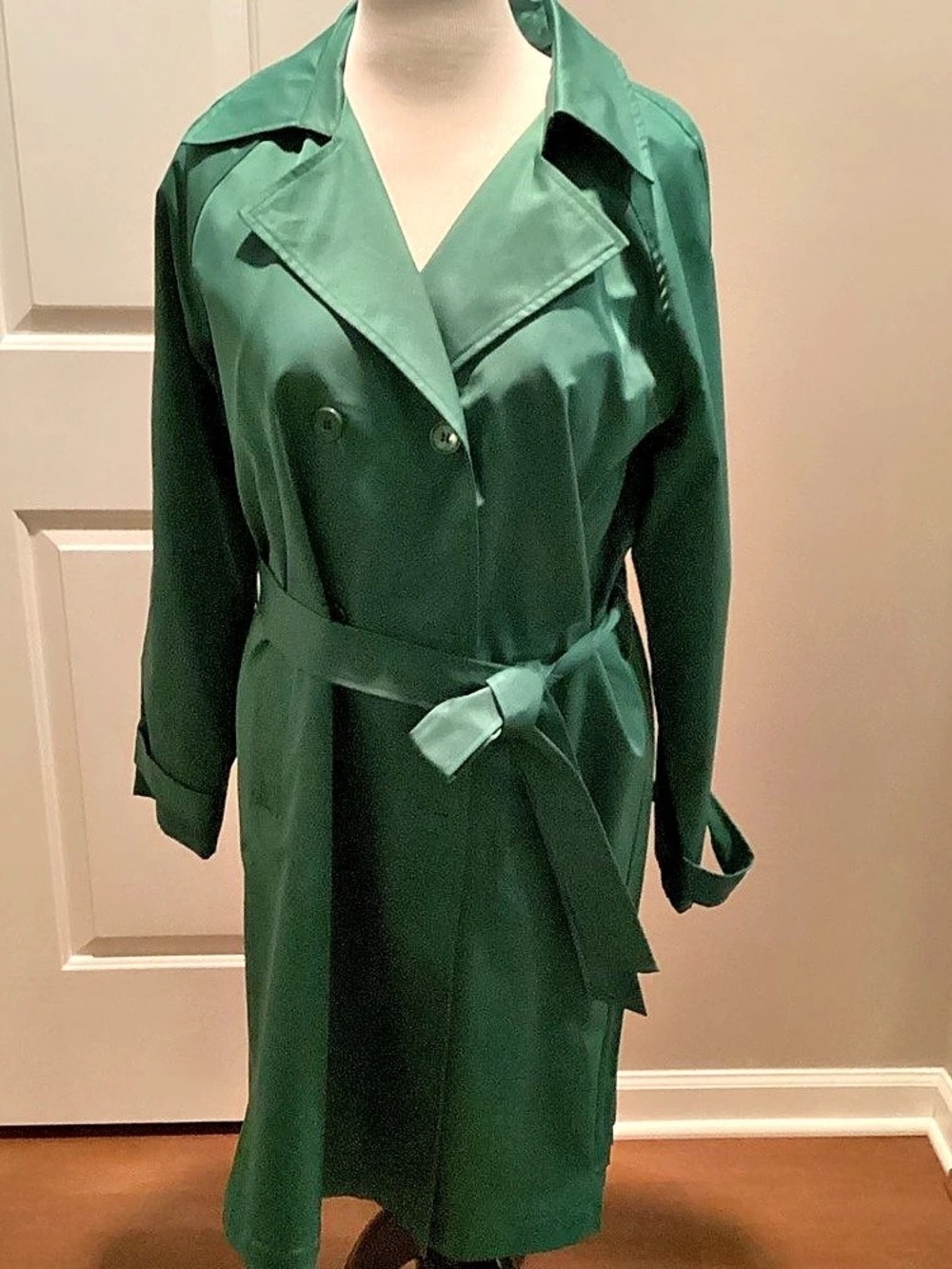 Attitudes by Renee Pleated Green Trench Coat Size XL NWT